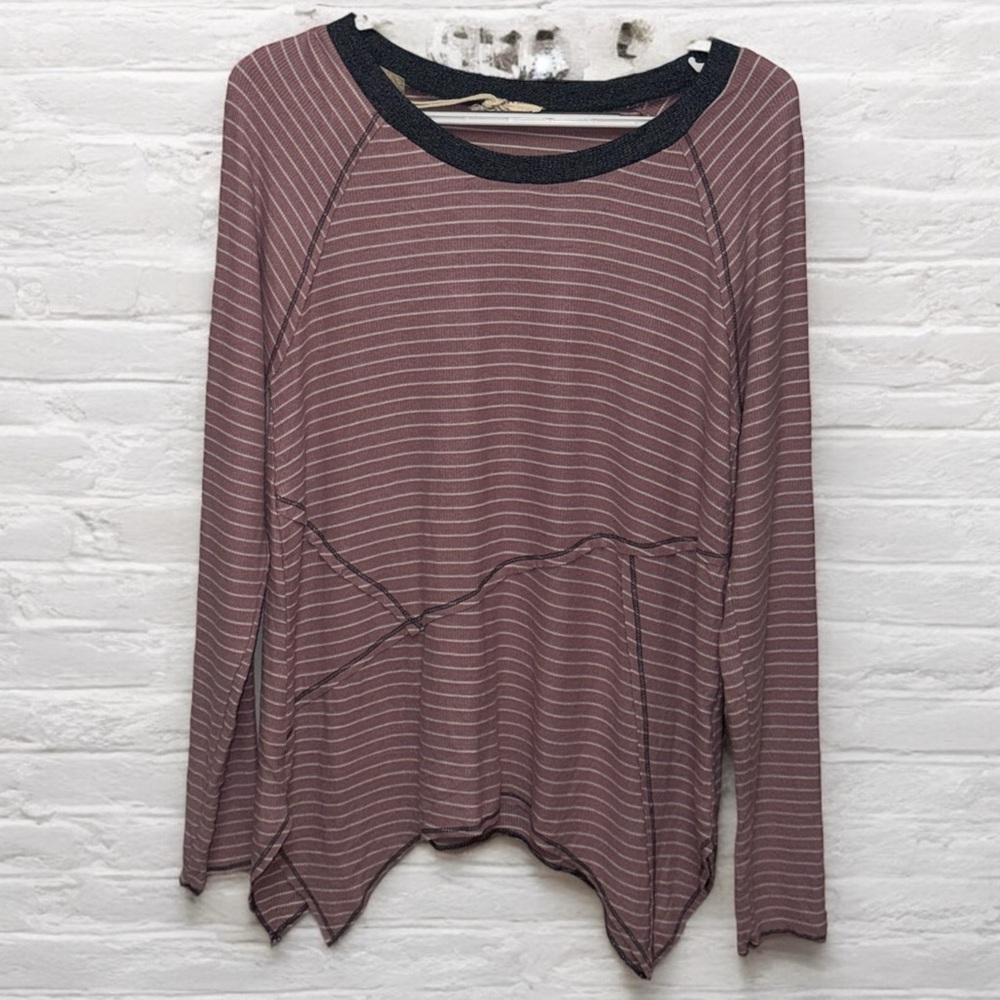 Hem & Thread Mauve and Black Striped Long Sleeve Top (BR666)